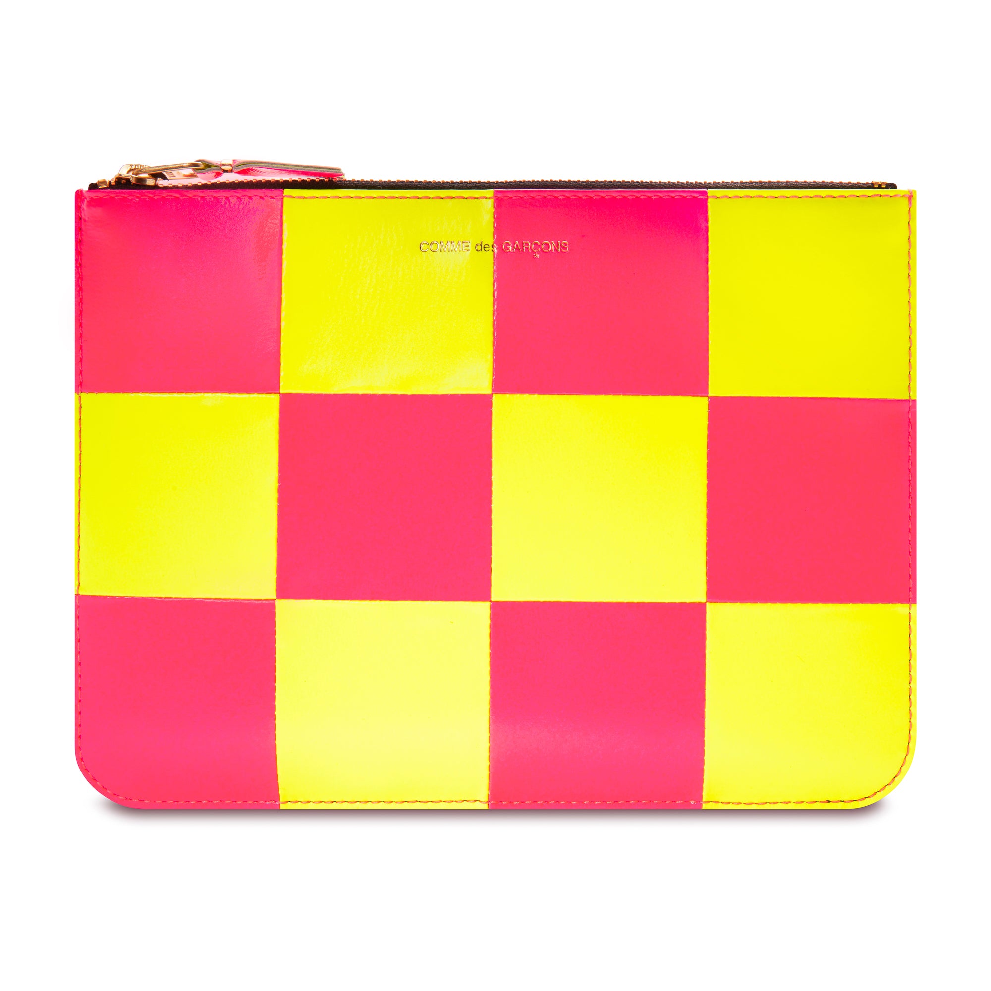 CDG Wallet - Fluo Squares Zip Pouch - (Yellow/Pink SA5100FS) view 1