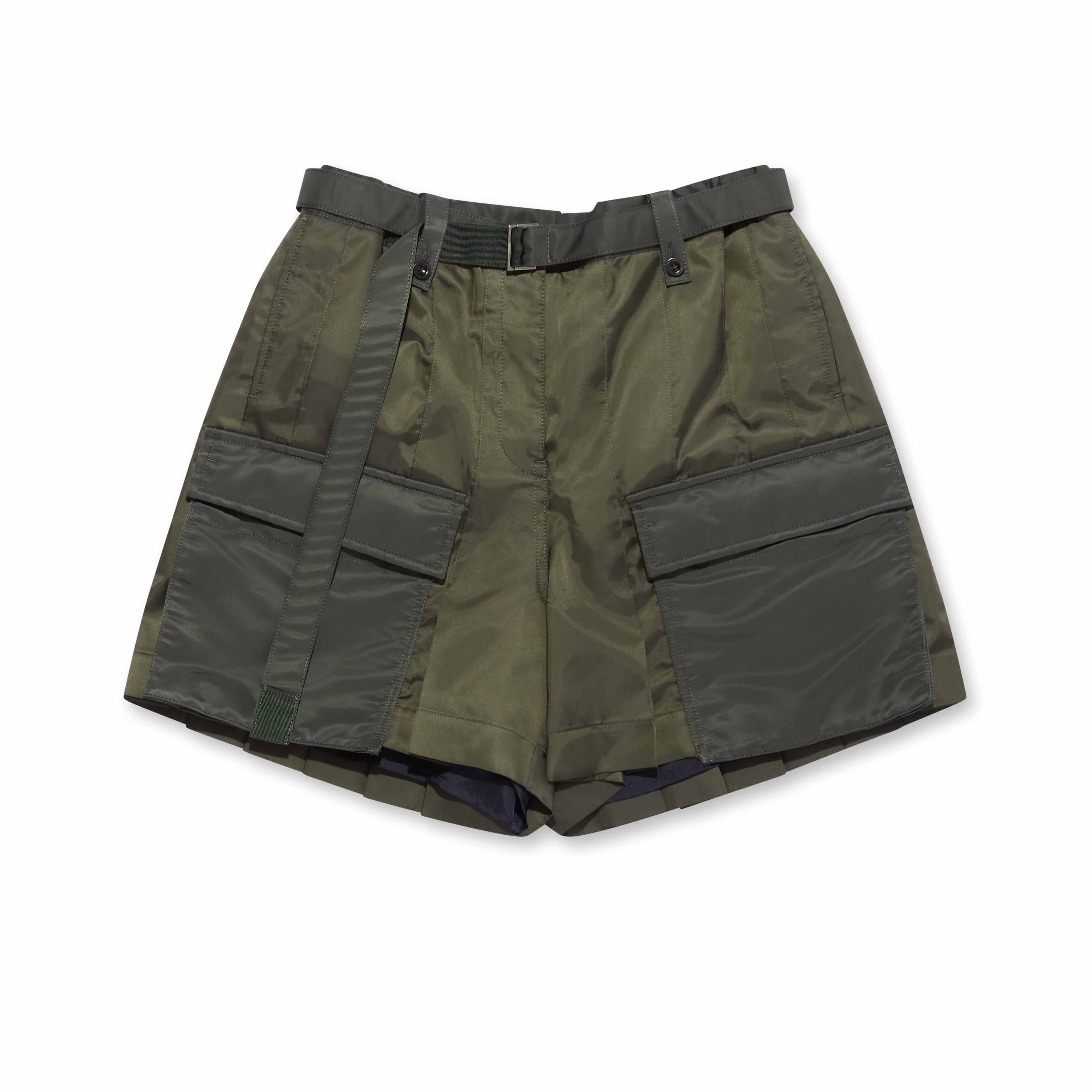 sacai Women's Nylon Twill Shorts (Dark Khaki) | Dover Street