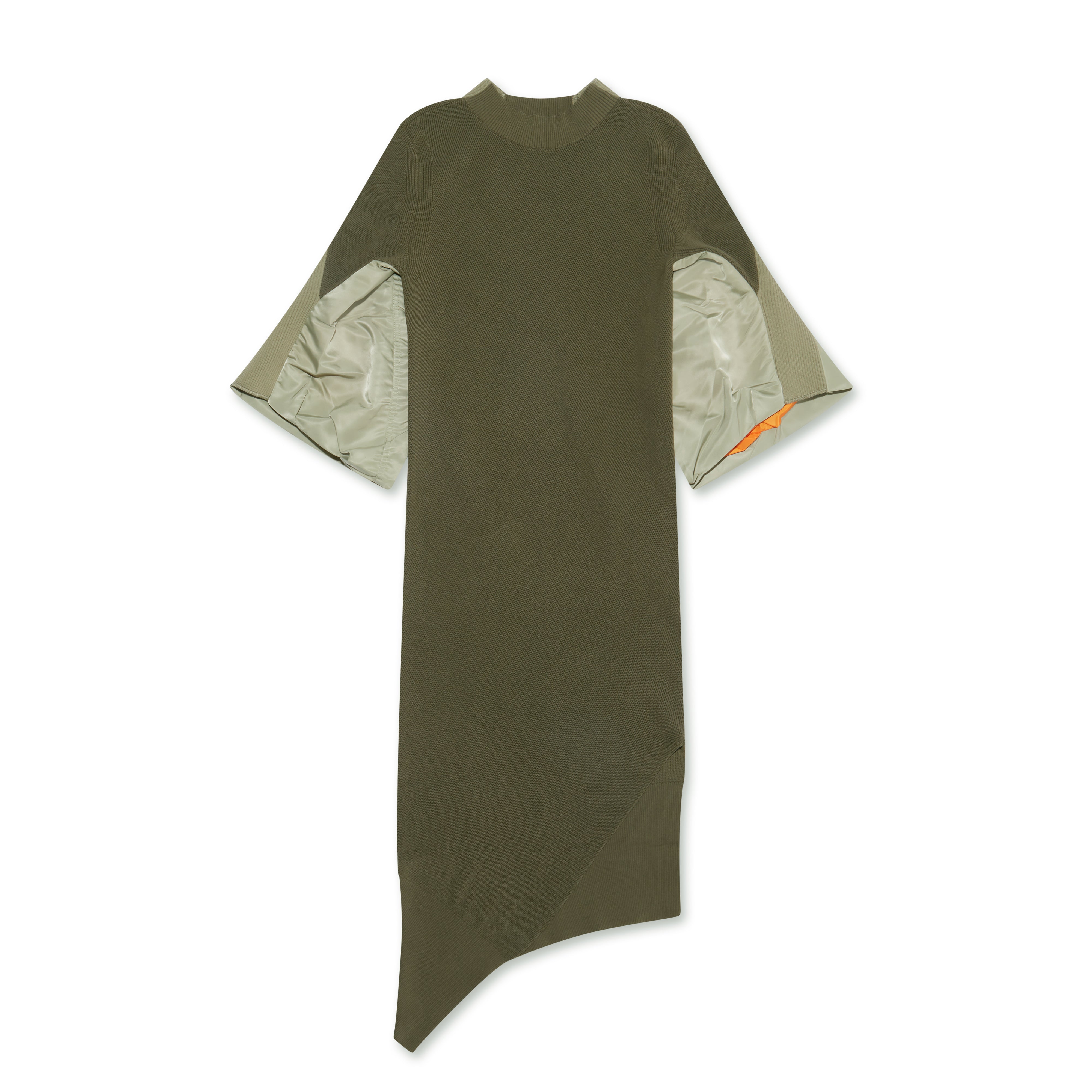 sacai - Women's Nylon Twill Mix Knit Dress - (Khaki) | Dover