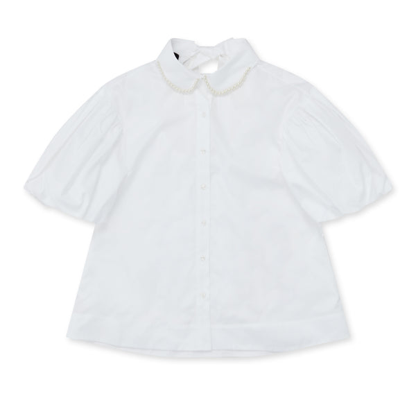Simone Rocha - Women’s Puff Sleeve Shirt With Back Ruffles - (White/Pearl)