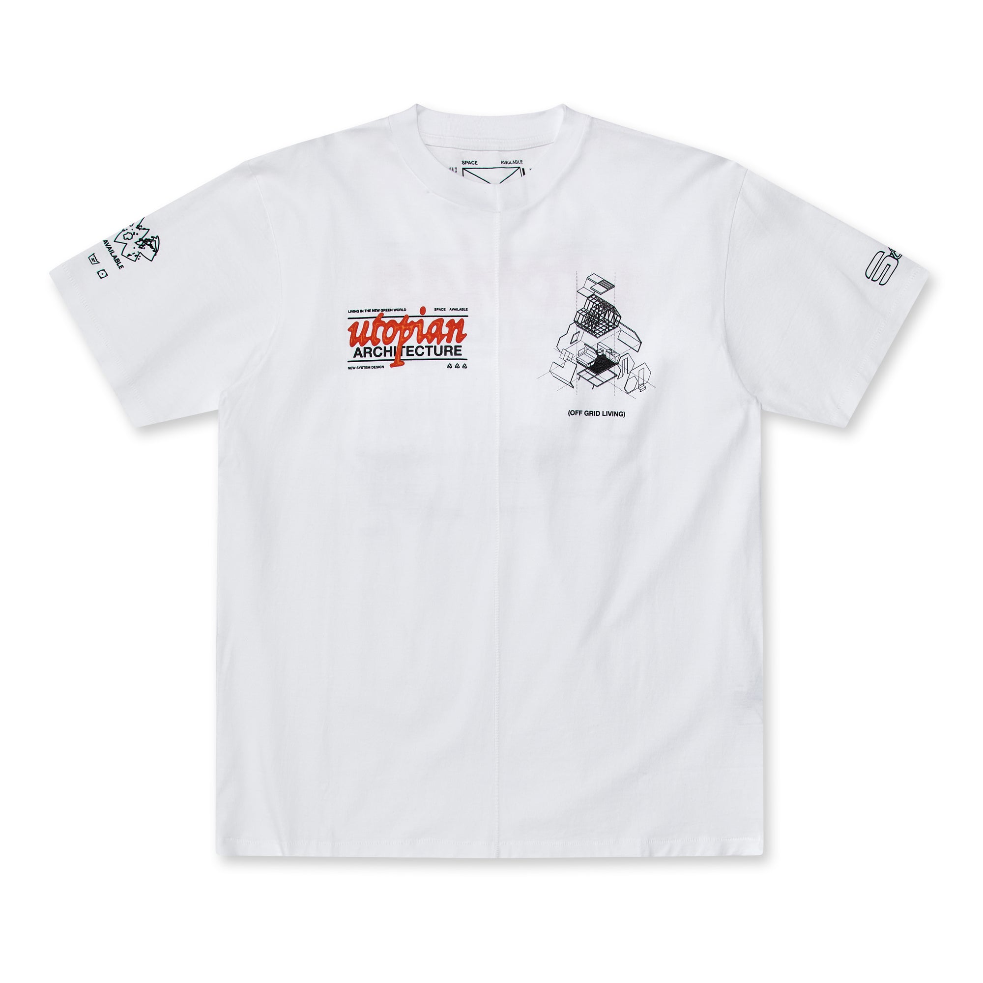 Space Available - Utopian Architecture T-Shirt - (White) view 1, Click to Zoom in