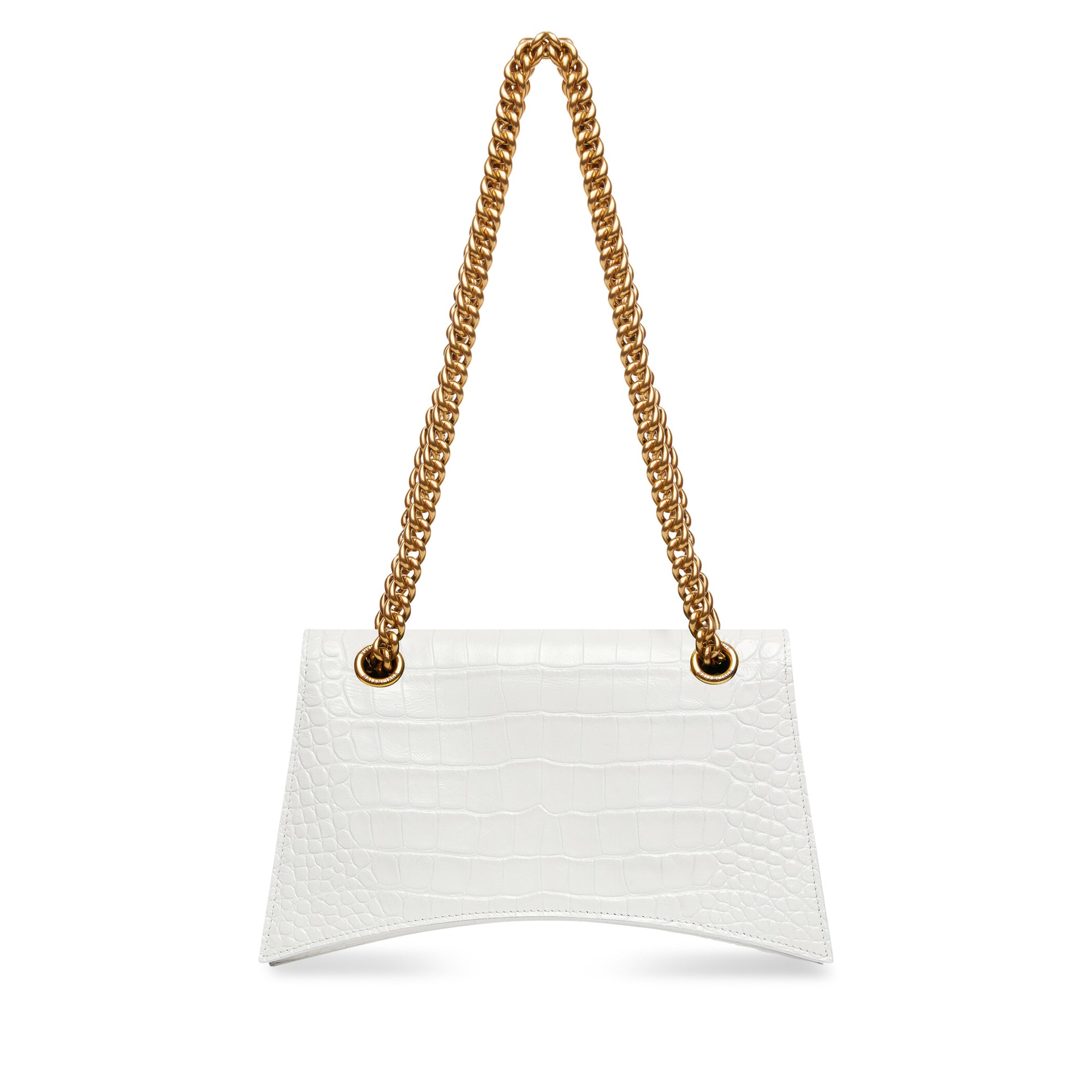 Balenciaga Women's Crush Small Chain Bag Crocodile Embossed - Optic White