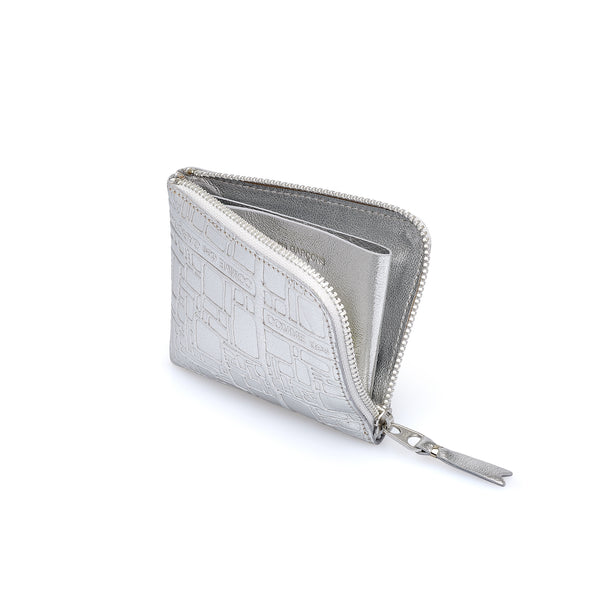 CDG Wallet - Embossed Logo Zip Around Wallet - (Silver SA3100EG)
