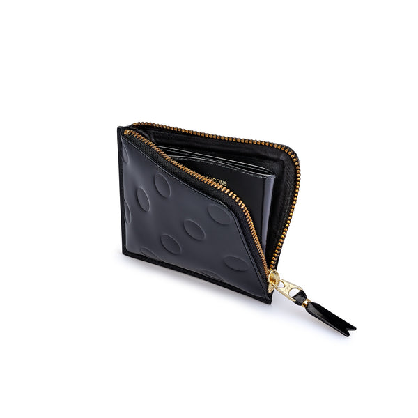 CDG Wallet - Leather Polka Dots Embossed Zip Around Wallet - (Black SA3100NE)