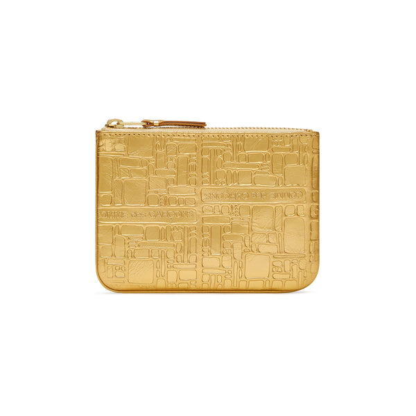 CDG Wallet - Embossed Logo Leather Zip Pouch - (Gold SA8100EG)