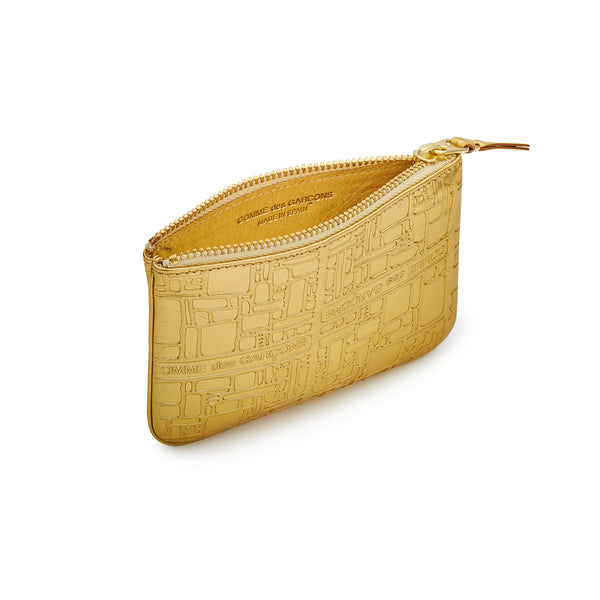 CDG Wallet - Embossed Logo Leather Zip Pouch - (Gold SA8100EG)