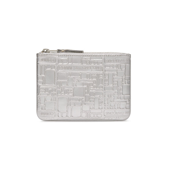 CDG Wallet - Wallet Embossed Logo Zip Pouch - (Silver SA8100EG)
