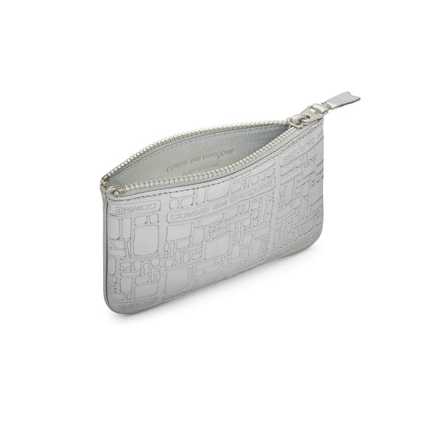 CDG Wallet - Wallet Embossed Logo Zip Pouch - (Silver SA8100EG)