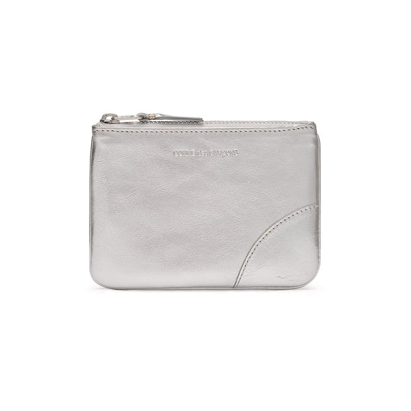 CDG Wallet - Leather Zip Pouch (Silver SA8100G)