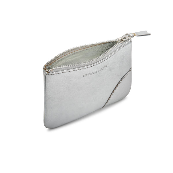 CDG Wallet - Leather Zip Pouch (Silver SA8100G)